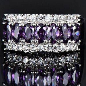 NWT Ladies 925 Silver Elegant & Noble 7-Purple Diamond Mesh Design Couple Ring